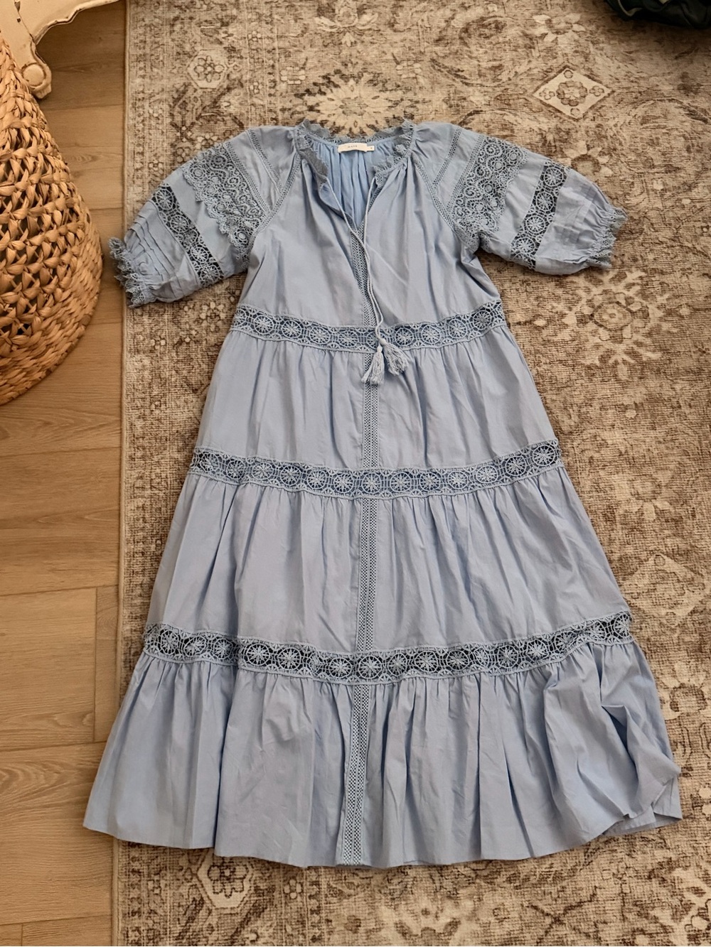 Light Blue Lace-Trim Maxi Dress
